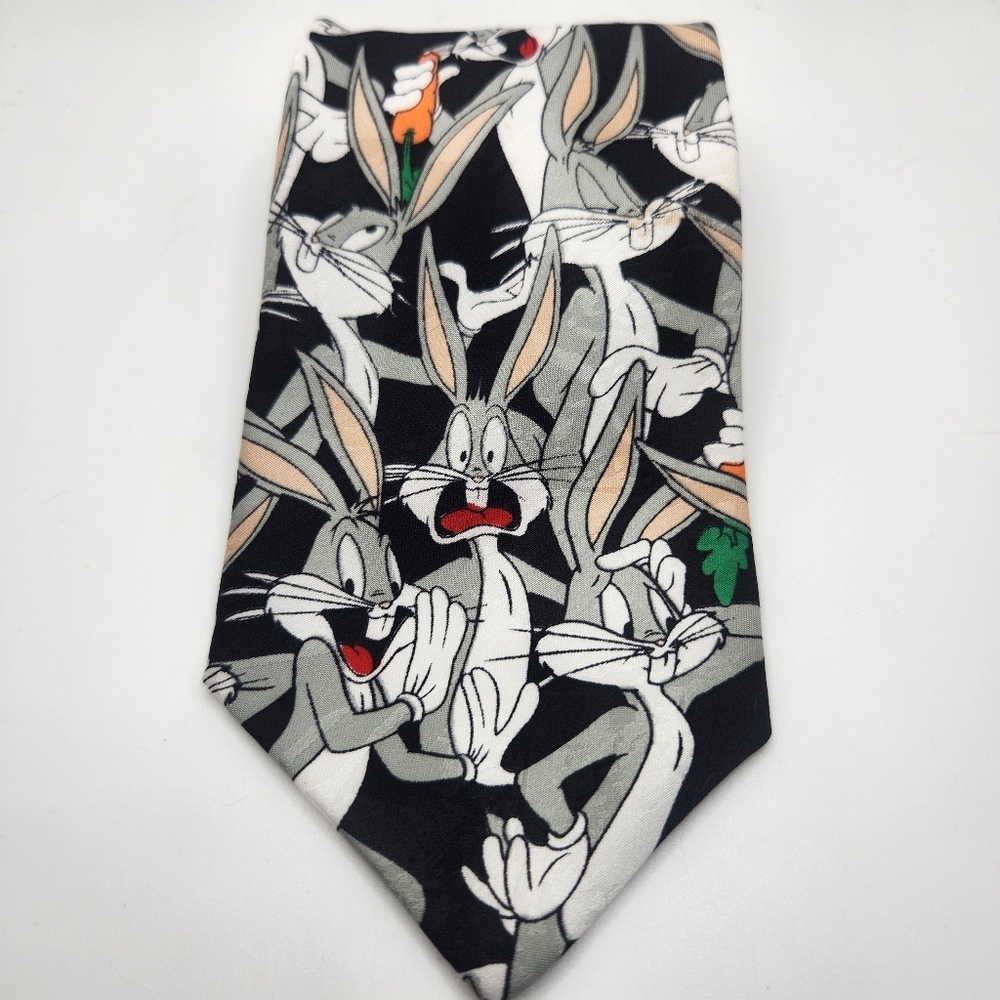 Looney Tunes Mania 1993 Vintage Bugs Bunny Neck Tie Polyester All Over Print BLK